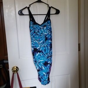 Sport 1-piece Bathing suit sz 40 blue black white